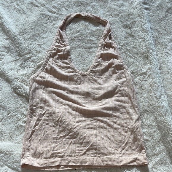 Urban Heritage Ribbed Halter Tank Top | Soft Neutral Y2K Basic - Picture 1 of 4